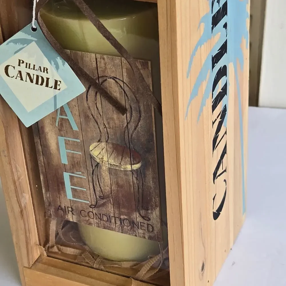Pillar Candle New in Crate Gift Box 60% Palm Oil 40% Parafin Wax Vintage 2004